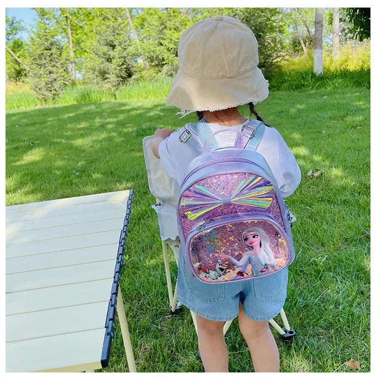 Disney Sequins Frozen Elsa Anna Backpack Fashion Glitter School Book Bag Girls Kawaii PU Leather Travel Backpack Christmas Gifts