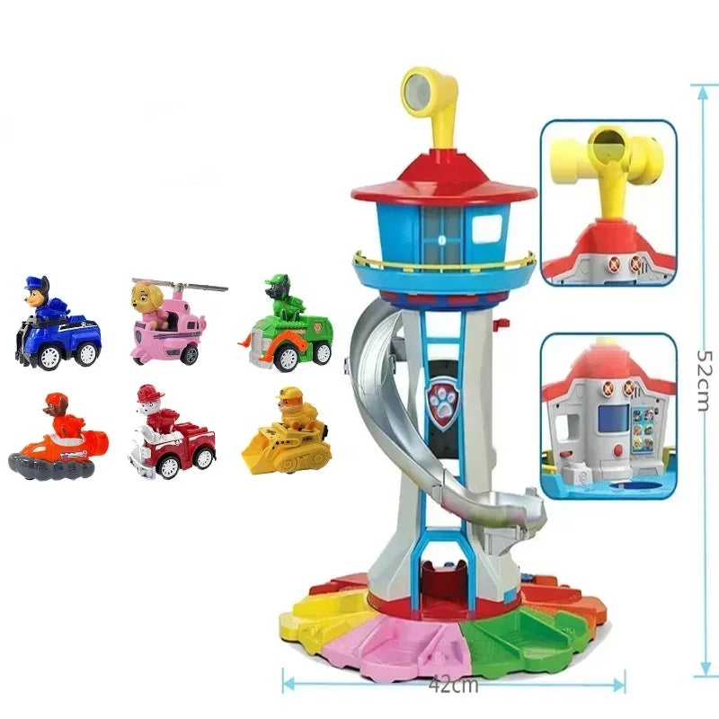 Paw Patrol Toy Set Lookout Vehicle Cute Cartoon Anime Figures Patrol Canine Chase Skye Rebound Bicycle Kids Birthday Gifts