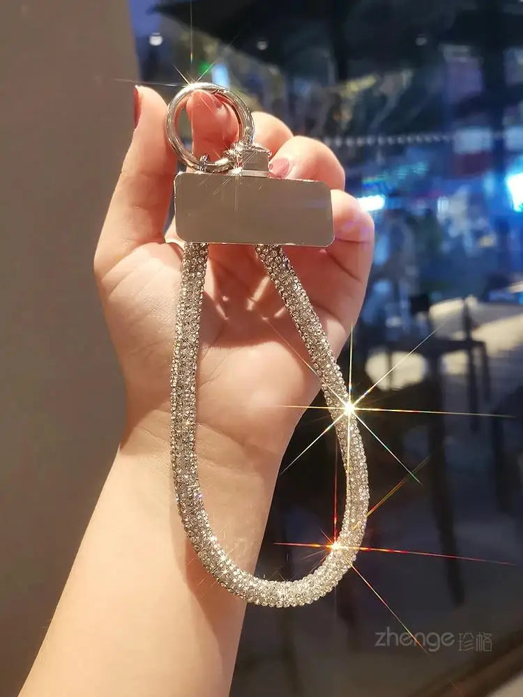 1pcs Short Full Diamond Mobile Phone Lanyard Women's Small Fragrant Wind Short Wrist Case Universal Anyard Metal Clip Lanyard DY