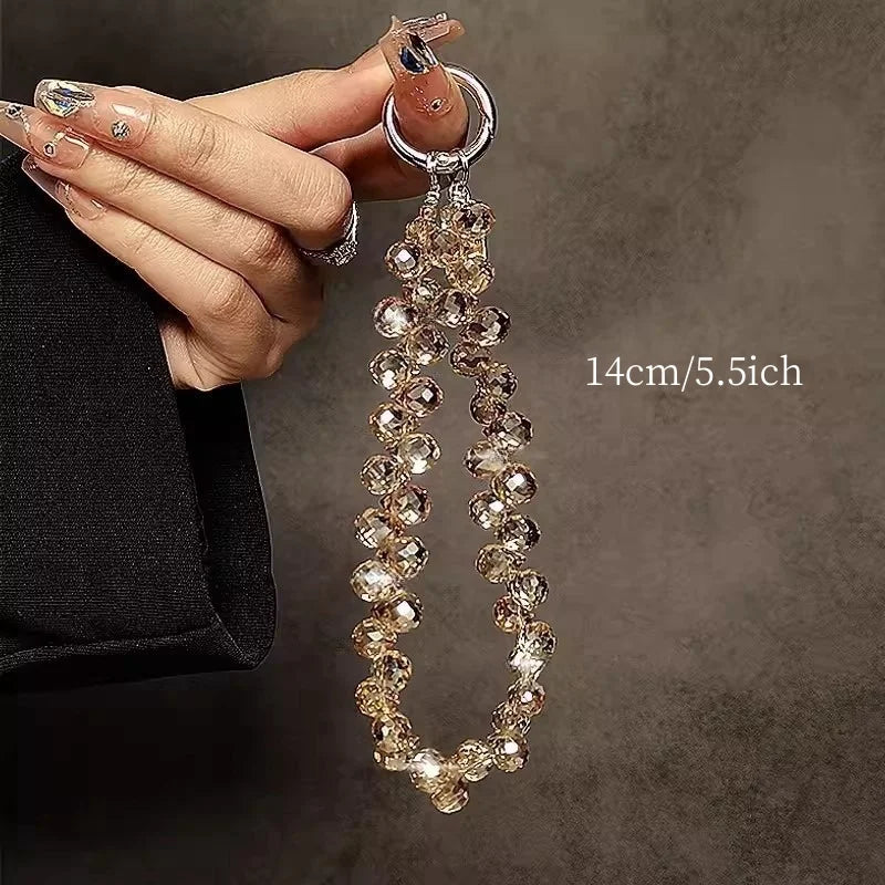 Multicolor Crystal Beads phone Lanyard Bling Hand Chain Keychain Accessory Elegant Women's Bag Pendant