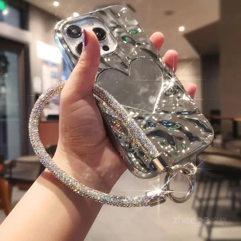 1pcs Short Full Diamond Mobile Phone Lanyard Women's Small Fragrant Wind Short Wrist Case Universal Anyard Metal Clip Lanyard DY