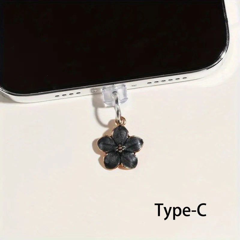 1pcs Simple Flowers Phone Dust plug Accessories Decoration Hanging Pendant for iPhone for Samsung Type-C Charging Port