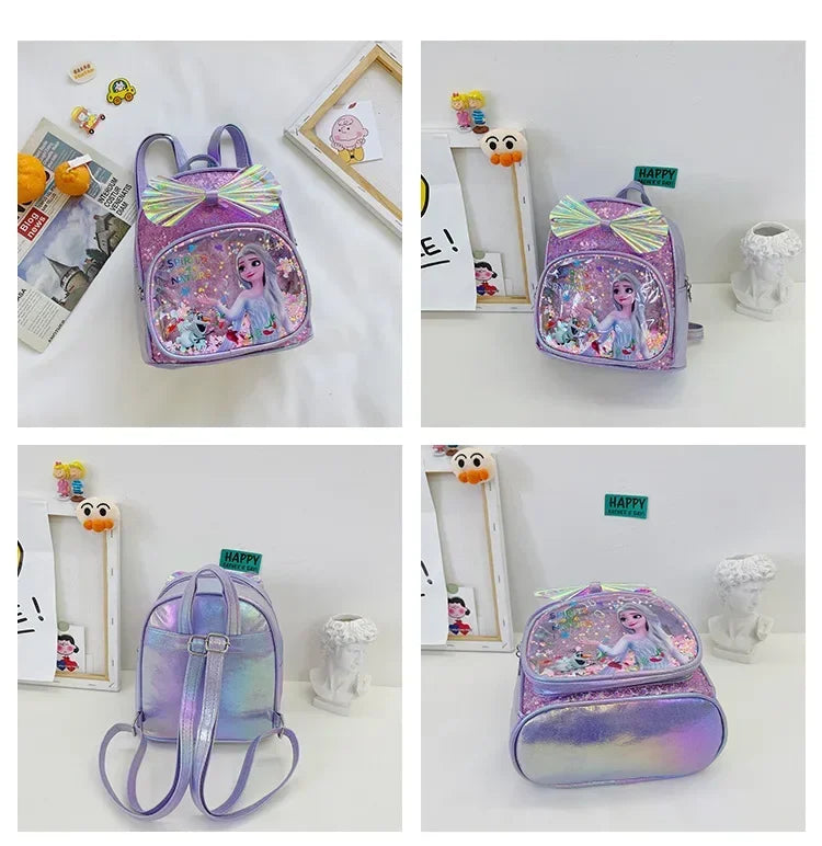 Disney Sequins Frozen Elsa Anna Backpack Fashion Glitter School Book Bag Girls Kawaii PU Leather Travel Backpack Christmas Gifts