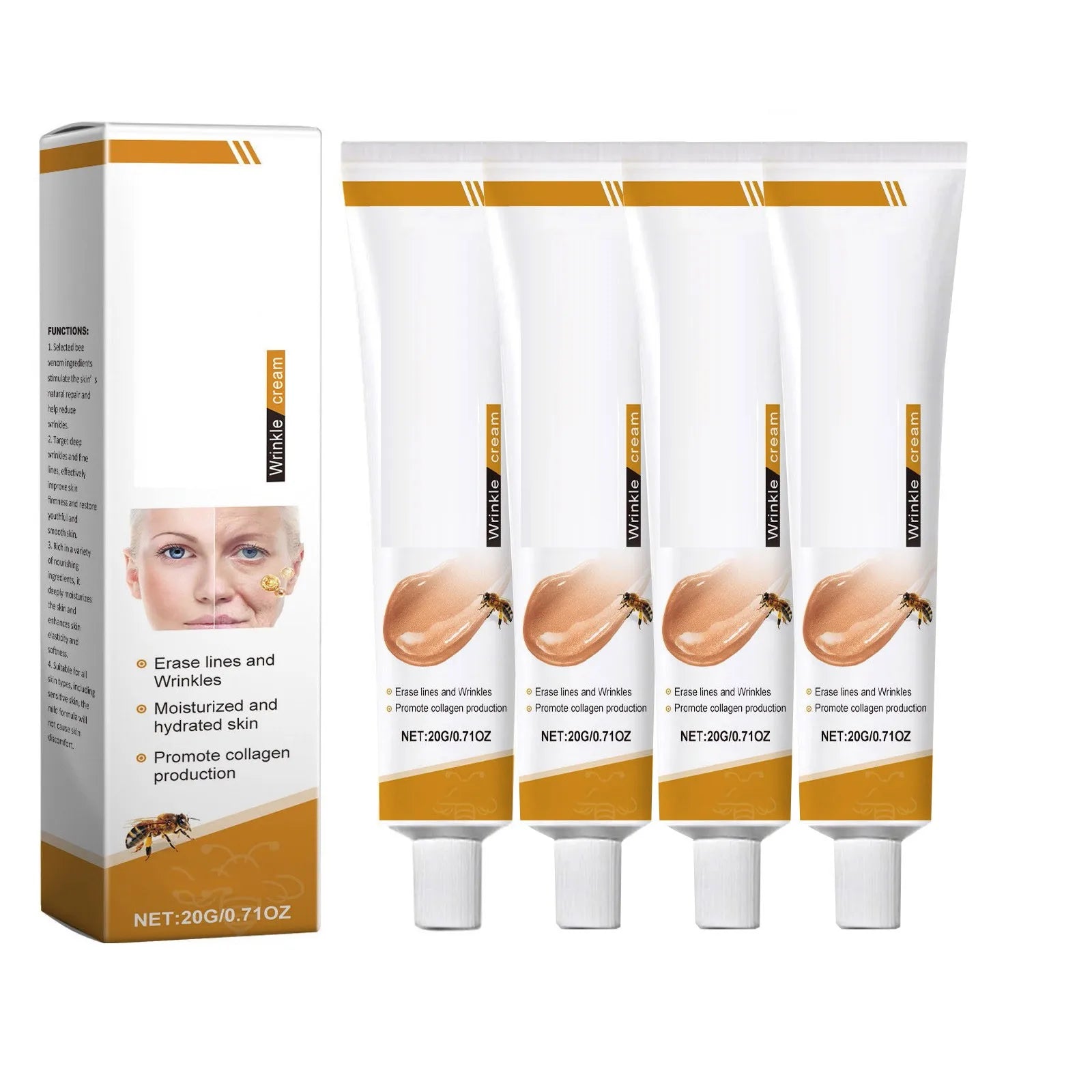Facial Care Cream, Bee Venom Anti-Wrinkle Cream, Hydrating, Brightening, Delicate Rejuvenating, Soft Skin Care Cream 20g, 0.71oz