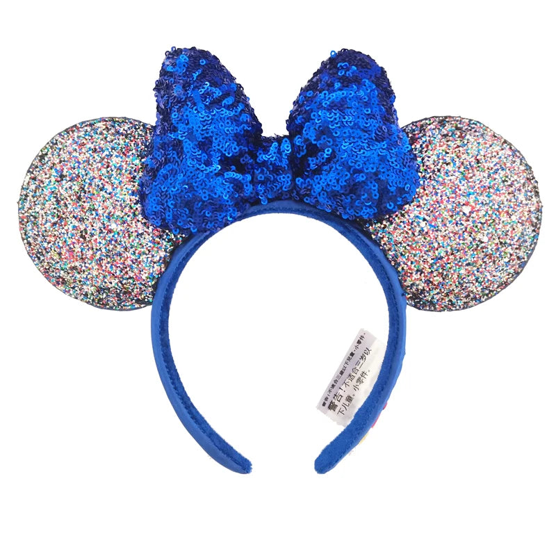 2025 Disney Mickey Mouse Ear Headband Amusement Park Hair Hoop Fish scale sequin mesh Party Headwear Girl Toy Birthday