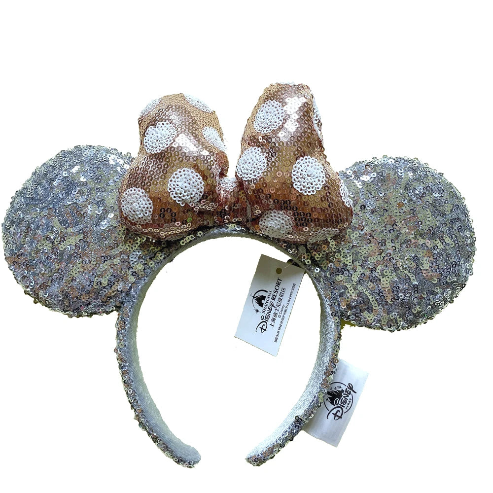 2025 Disney Mickey Mouse Ear Headband Amusement Park Hair Hoop Fish scale sequin mesh Party Headwear Girl Toy Birthday