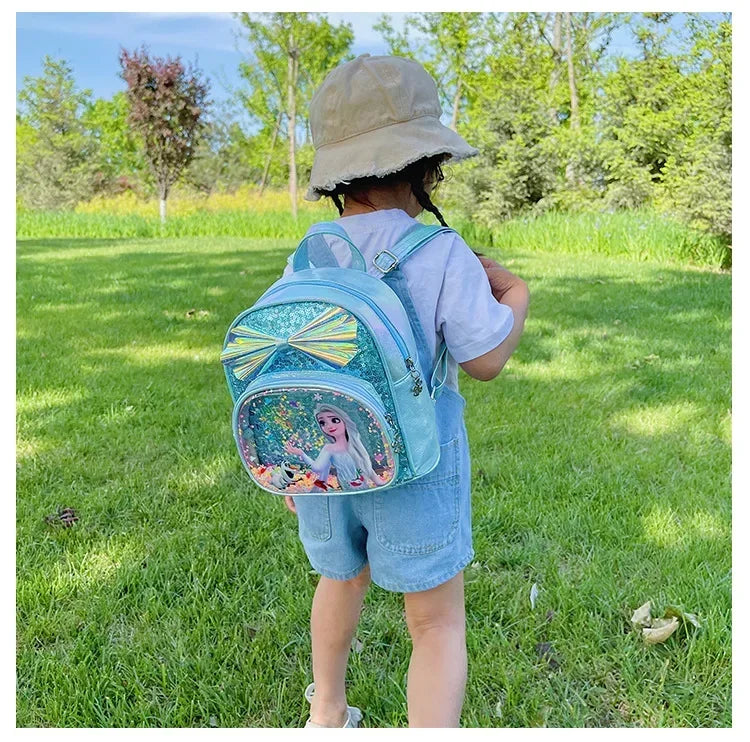 Disney Sequins Frozen Elsa Anna Backpack Fashion Glitter School Book Bag Girls Kawaii PU Leather Travel Backpack Christmas Gifts