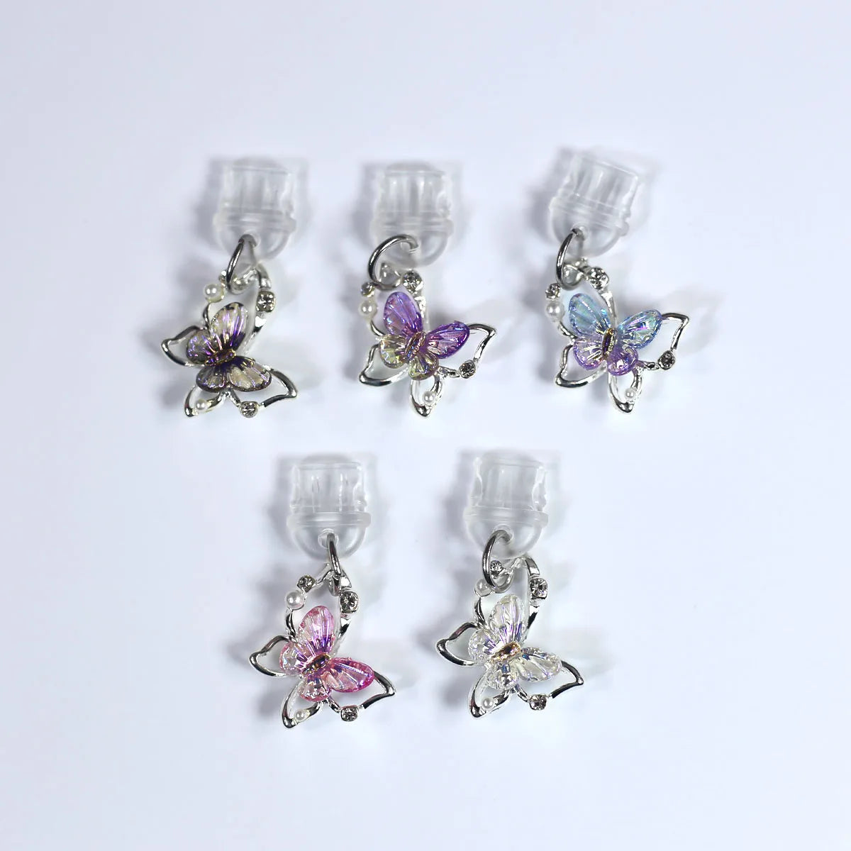 Mobile Phone Dust Plug Pendant New Butterfly With Artificial Pearls And Diamonds Accessory Decoration For IPhone Type-c Port