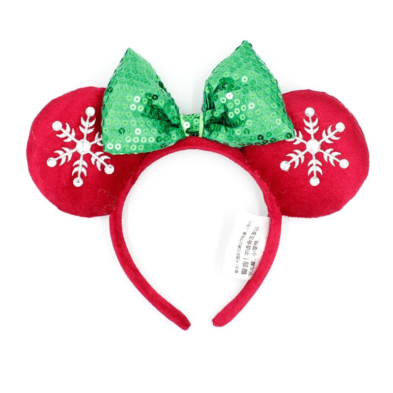 2025 Disney Mickey Mouse Ear Headband Amusement Park Hair Hoop Fish scale sequin mesh Party Headwear Girl Toy Birthday