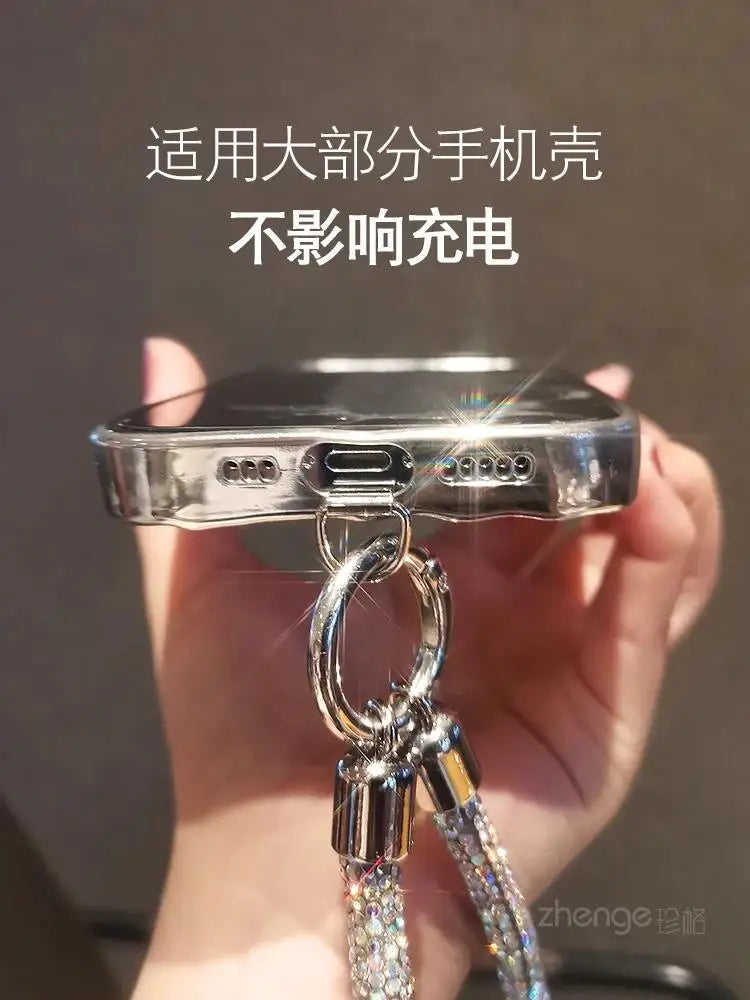 1pcs Short Full Diamond Mobile Phone Lanyard Women's Small Fragrant Wind Short Wrist Case Universal Anyard Metal Clip Lanyard DY