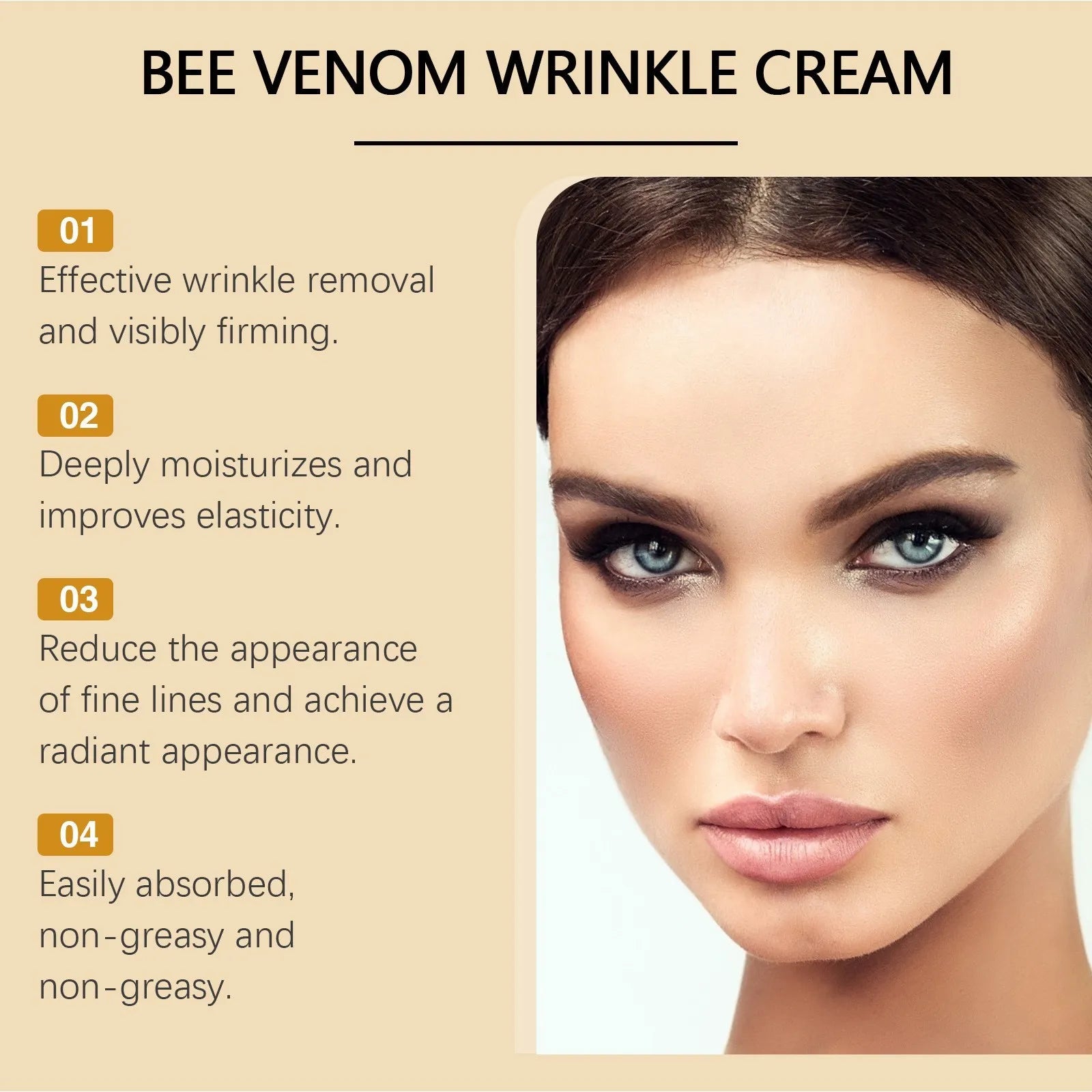 Facial Care Cream, Bee Venom Anti-Wrinkle Cream, Hydrating, Brightening, Delicate Rejuvenating, Soft Skin Care Cream 20g, 0.71oz