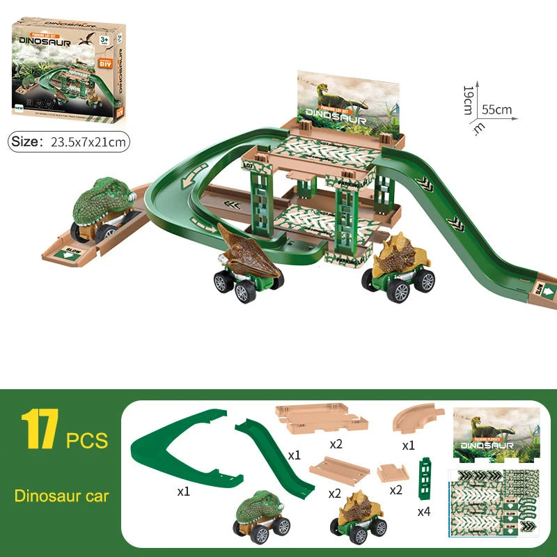 Children's Track Parking Lot Fire Truck Police Engineering Vehicle Dinosaur Car Toys Multi-Storey Car Parking Building For boys