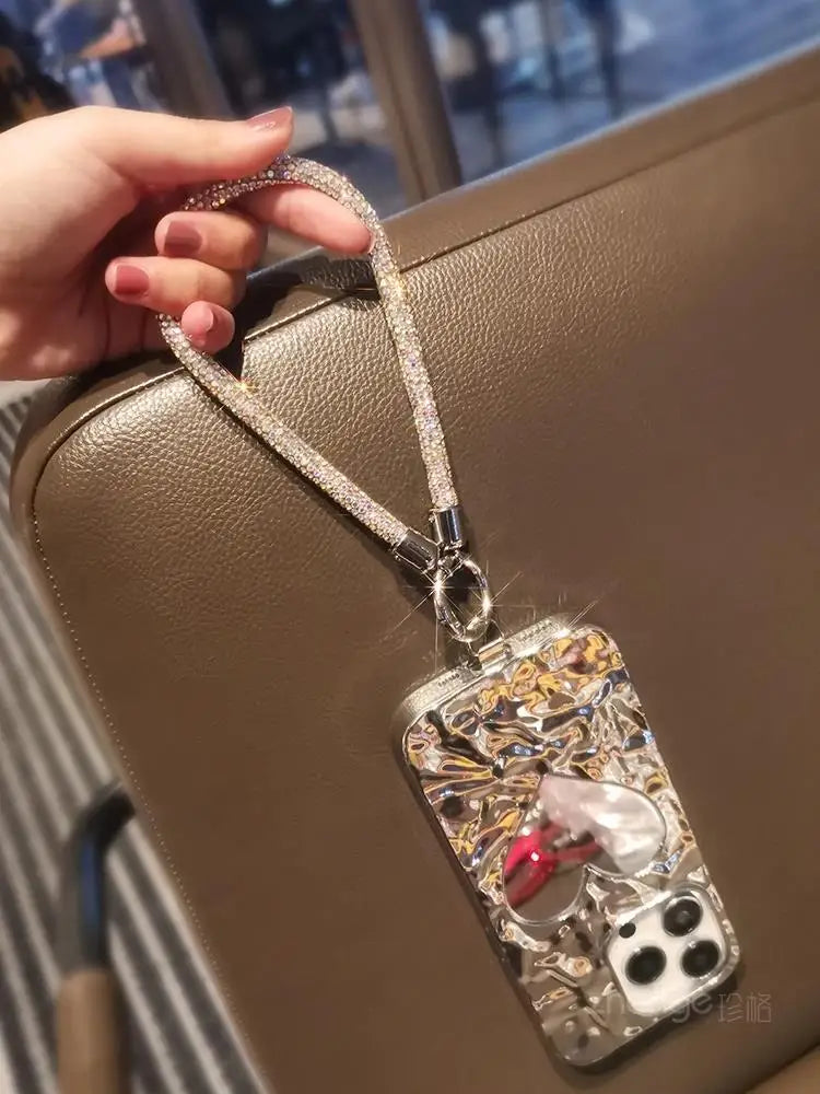 1pcs Short Full Diamond Mobile Phone Lanyard Women's Small Fragrant Wind Short Wrist Case Universal Anyard Metal Clip Lanyard DY
