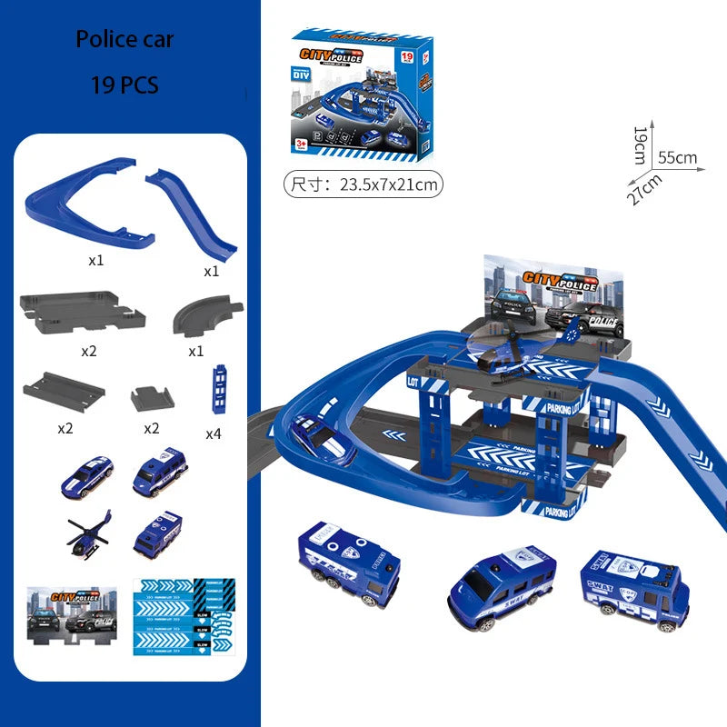 Children's Track Parking Lot Fire Truck Police Engineering Vehicle Dinosaur Car Toys Multi-Storey Car Parking Building For boys