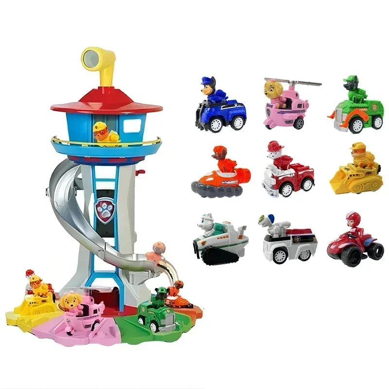 Paw Patrol Toy Set Lookout Vehicle Cute Cartoon Anime Figures Patrol Canine Chase Skye Rebound Bicycle Kids Birthday Gifts