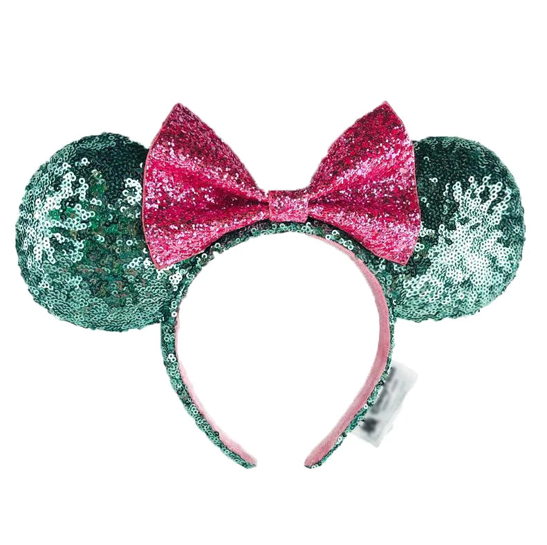 2025 Disney Mickey Mouse Ear Headband Amusement Park Hair Hoop Fish scale sequin mesh Party Headwear Girl Toy Birthday