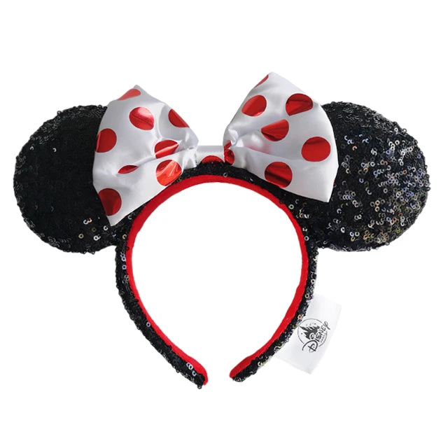 2025 Disney Mickey Mouse Ear Headband Amusement Park Hair Hoop Fish scale sequin mesh Party Headwear Girl Toy Birthday
