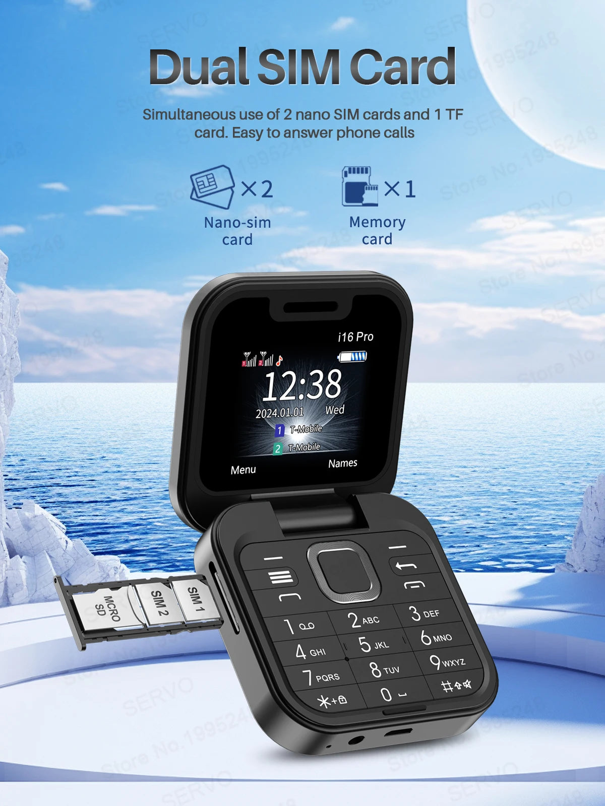 SERVO 2024 New Mini Flip Mobile Phone FM Radio Magic Voice Blacklist Speed Dial Vibration 2SIM Card Small Display Foldable Phone