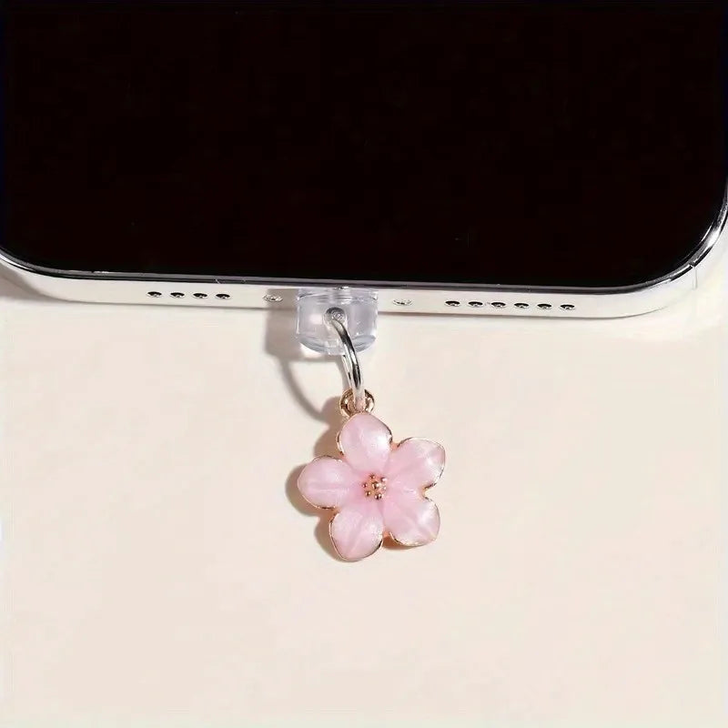 1pcs Simple Flowers Phone Dust plug Accessories Decoration Hanging Pendant for iPhone for Samsung Type-C Charging Port
