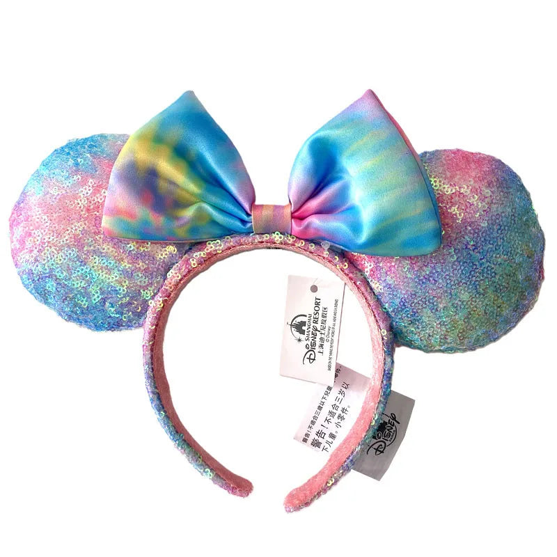 2025 Disney Mickey Mouse Ear Headband Amusement Park Hair Hoop Fish scale sequin mesh Party Headwear Girl Toy Birthday