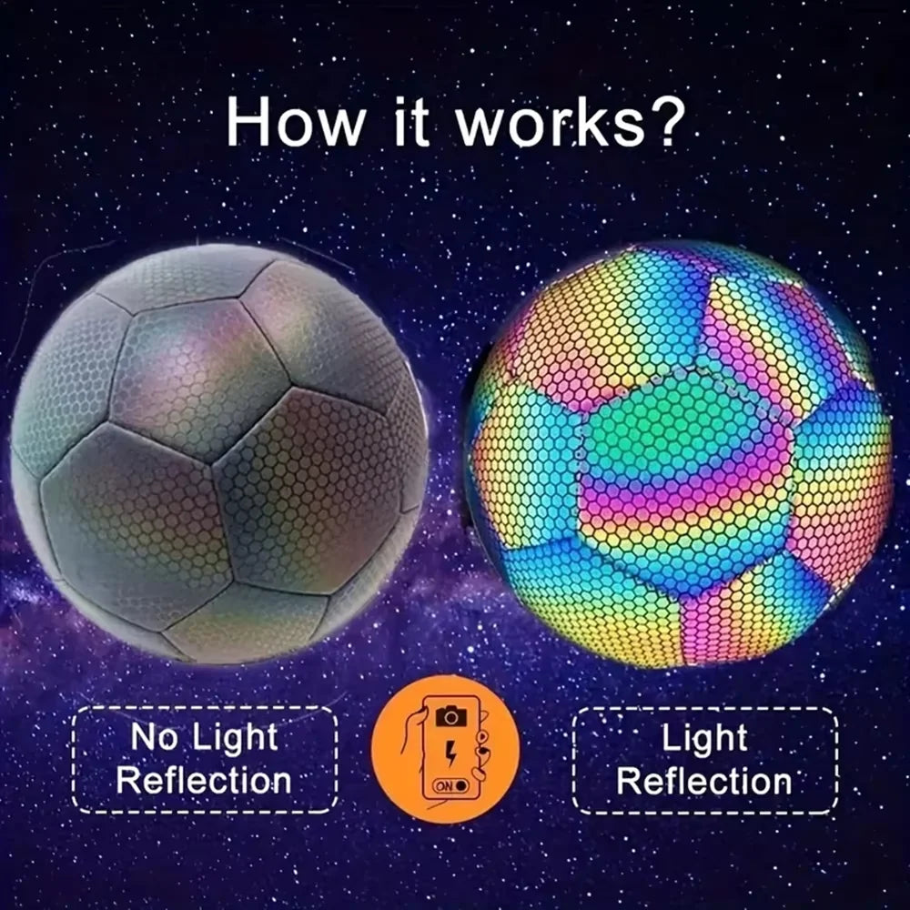 1PC Size 5 Reflective Soccer Ball Luminous Colorful Training Football for Indoor And Outdoor Use
