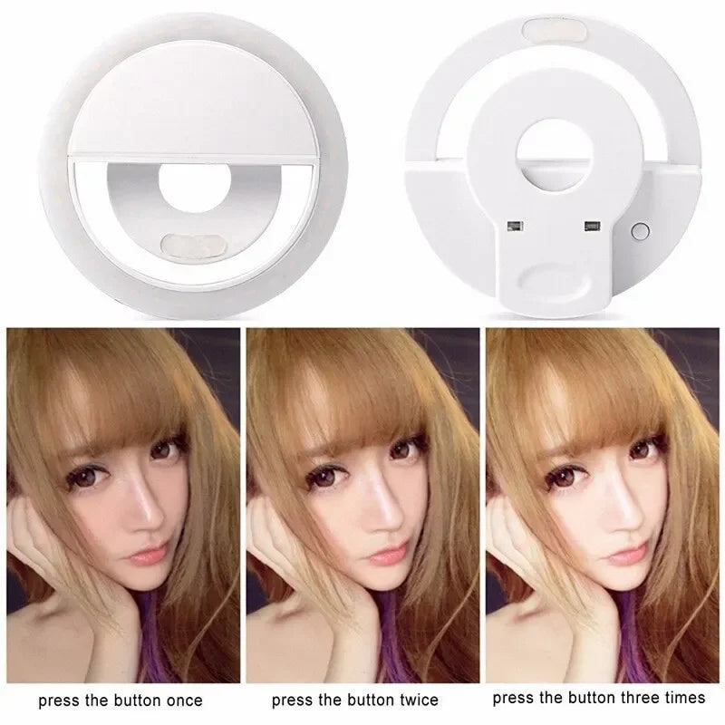 LED Light Ring USB Charge Led Selfie Ring Light Compatible with iPhone Samsung Xiaomi Mobile Phone Lens Ring Clip Selfie Lamp