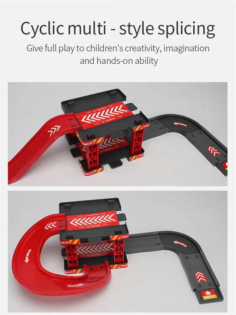 Children's Track Parking Lot Fire Truck Police Engineering Vehicle Dinosaur Car Toys Multi-Storey Car Parking Building For boys