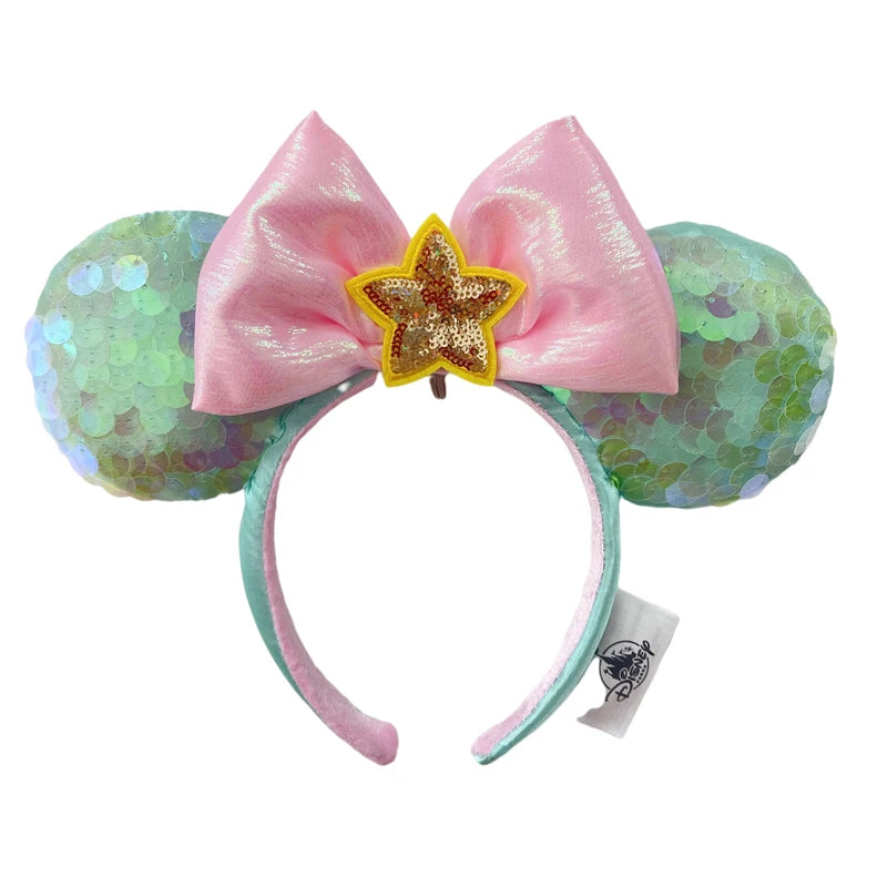 2025 Disney Mickey Mouse Ear Headband Amusement Park Hair Hoop Fish scale sequin mesh Party Headwear Girl Toy Birthday