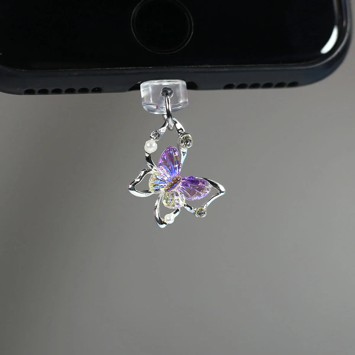 Mobile Phone Dust Plug Pendant New Butterfly With Artificial Pearls And Diamonds Accessory Decoration For IPhone Type-c Port