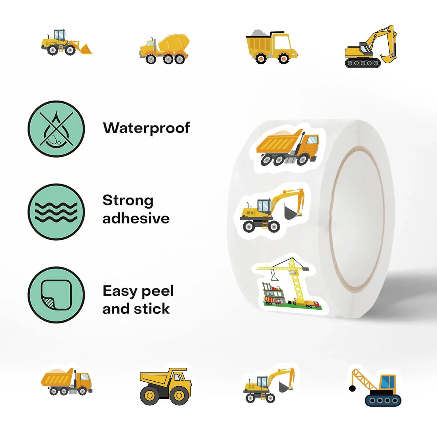 500PCs Construction Vehicle Sticker for Kids Reward Encourage Stickers Labels Phone Case Thank You Sticker Kids Toys Gifts