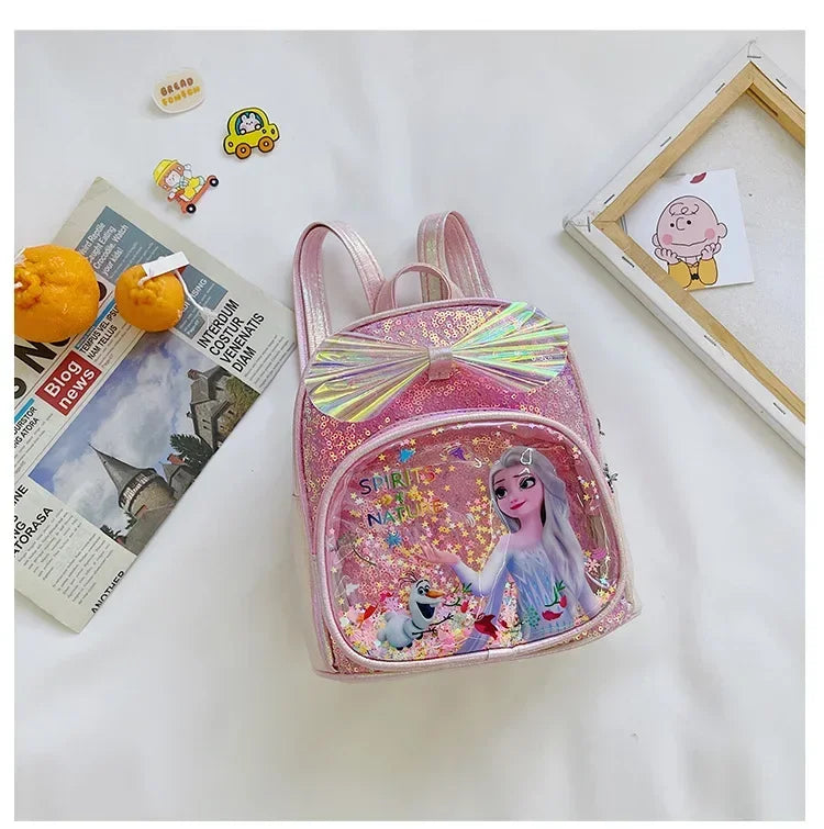 Disney Sequins Frozen Elsa Anna Backpack Fashion Glitter School Book Bag Girls Kawaii PU Leather Travel Backpack Christmas Gifts