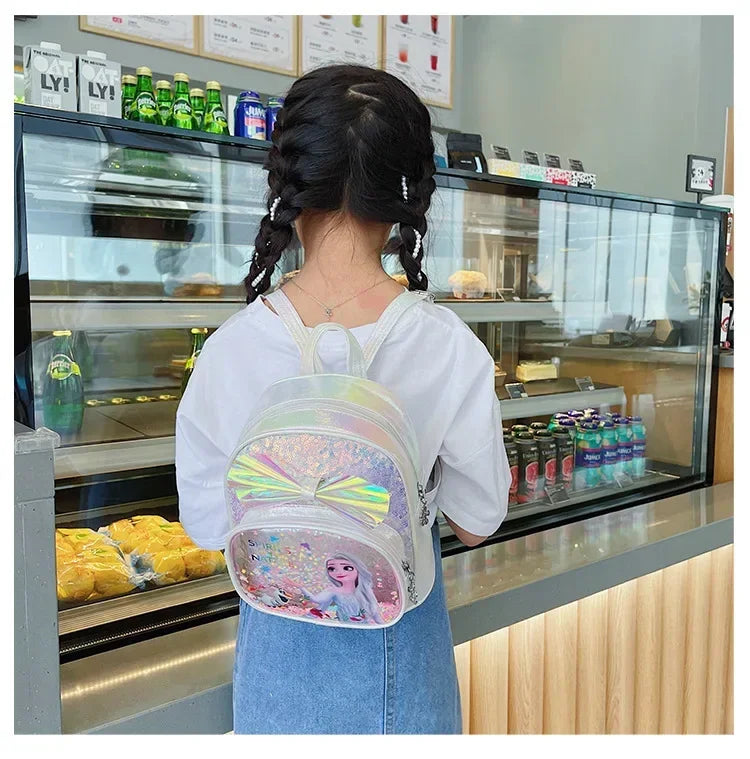 Disney Sequins Frozen Elsa Anna Backpack Fashion Glitter School Book Bag Girls Kawaii PU Leather Travel Backpack Christmas Gifts