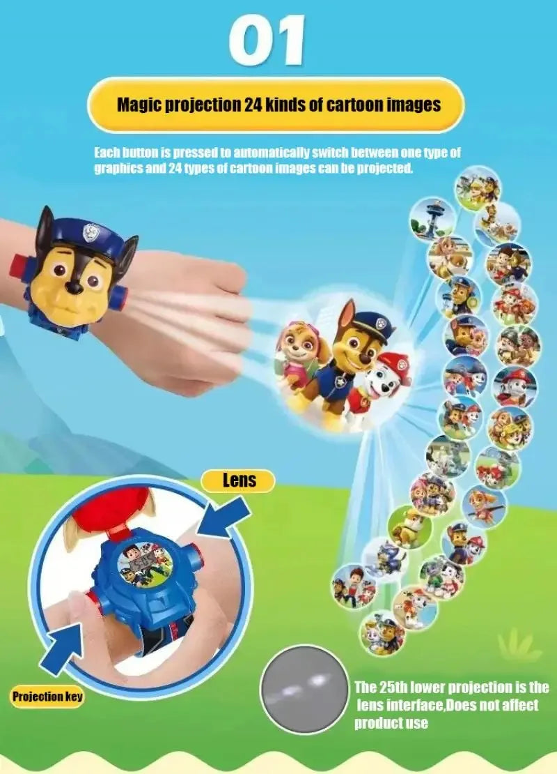 Paw Patrols 3D Projection Digital Watch Dog Marshall Rubble Skye Chase Kid Gift for Boys and Girls Anime Action Model Kids Toys