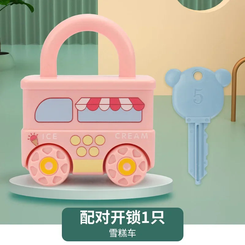 Baby Learning Lock with Key Car Games Montessori Educational Toy Number Matching Lock Toys Sensory Toys For Kids 1 2 3 Years