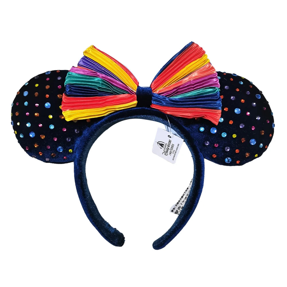2025 Disney Mickey Mouse Ear Headband Amusement Park Hair Hoop Fish scale sequin mesh Party Headwear Girl Toy Birthday