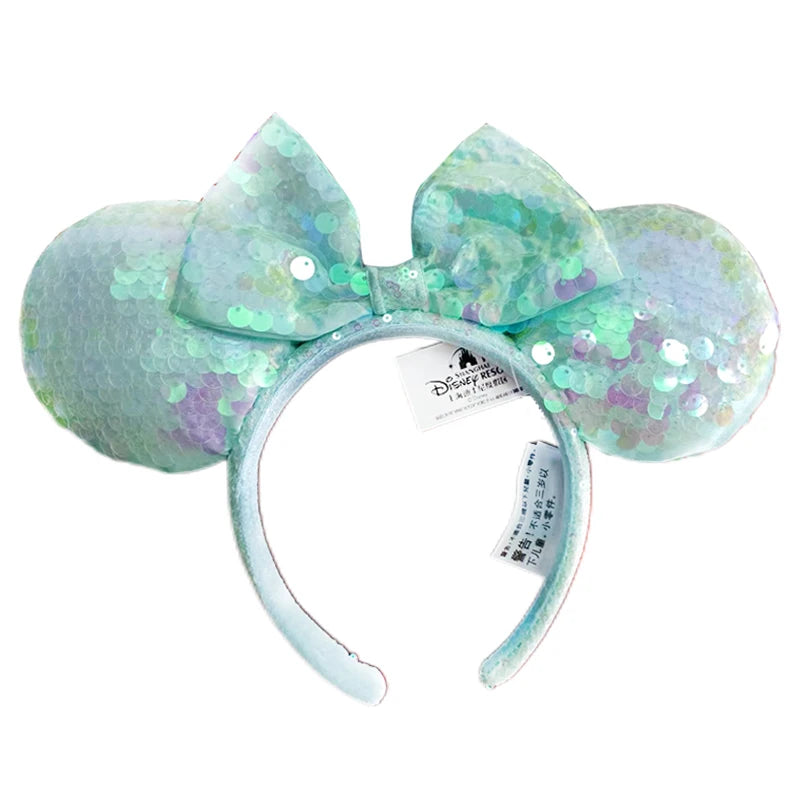 2025 Disney Mickey Mouse Ear Headband Amusement Park Hair Hoop Fish scale sequin mesh Party Headwear Girl Toy Birthday