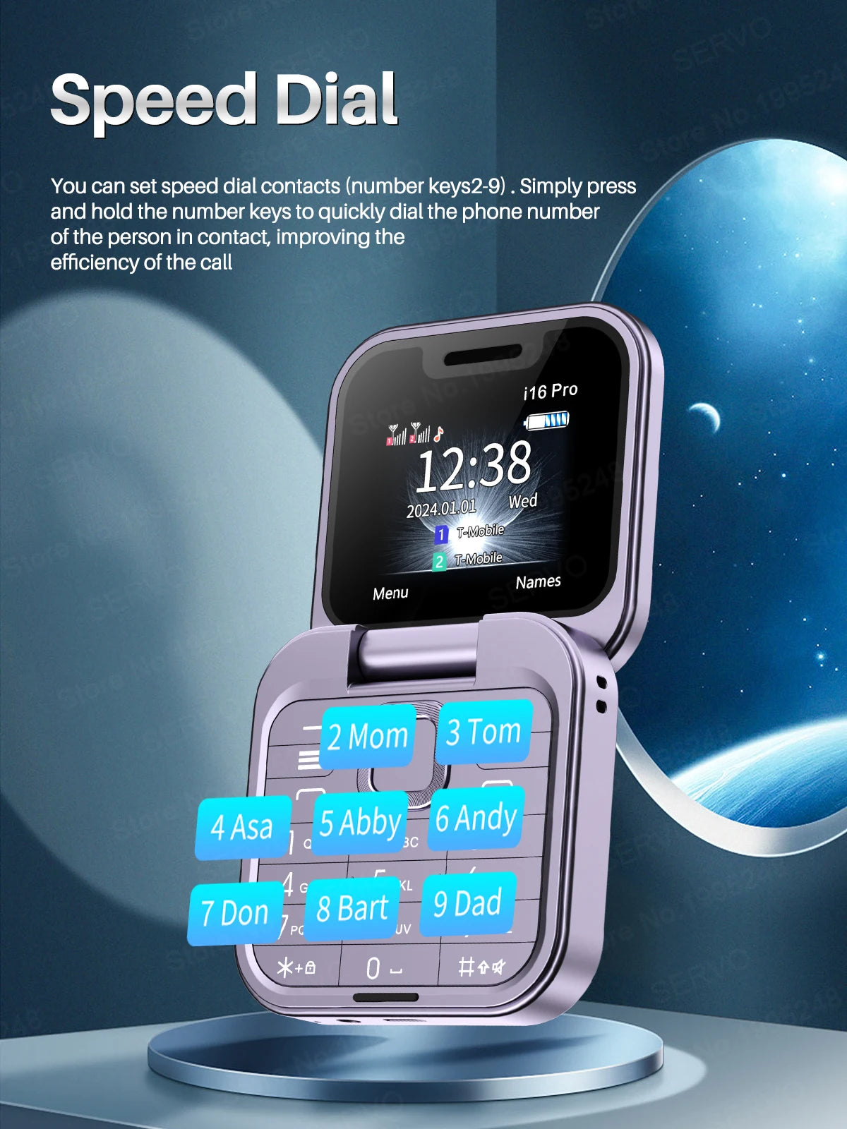 SERVO 2024 New Mini Flip Mobile Phone FM Radio Magic Voice Blacklist Speed Dial Vibration 2SIM Card Small Display Foldable Phone