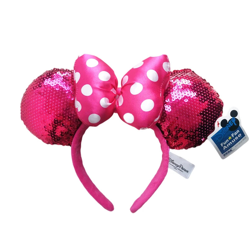 2025 Disney Mickey Mouse Ear Headband Amusement Park Hair Hoop Fish scale sequin mesh Party Headwear Girl Toy Birthday