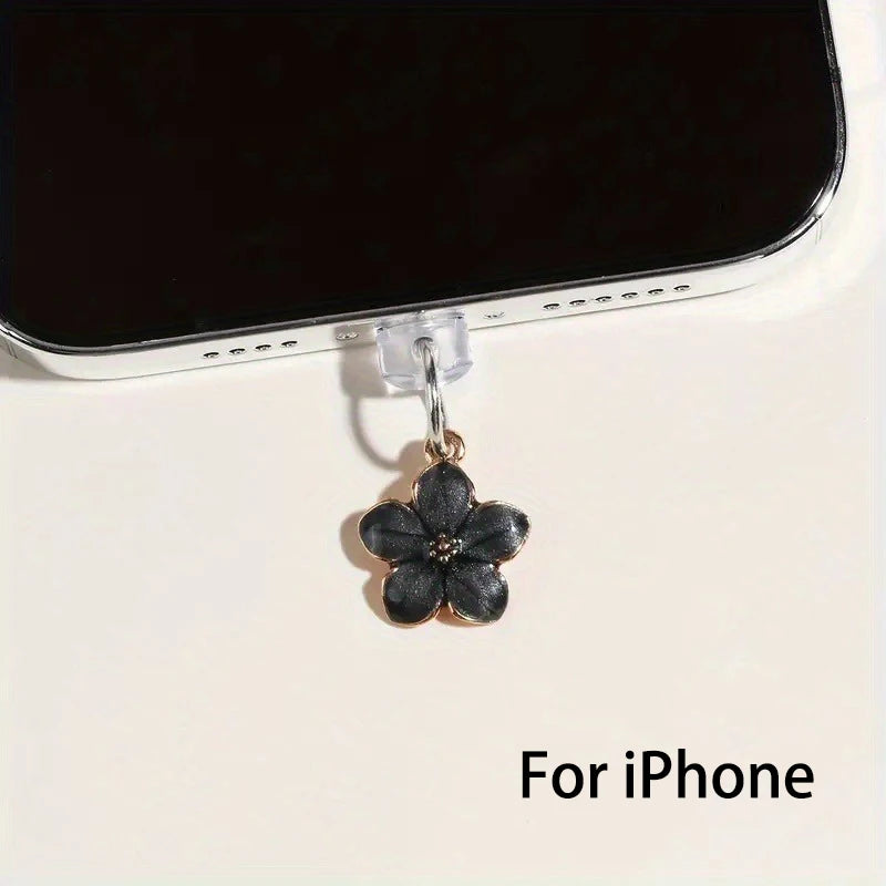 1pcs Simple Flowers Phone Dust plug Accessories Decoration Hanging Pendant for iPhone for Samsung Type-C Charging Port