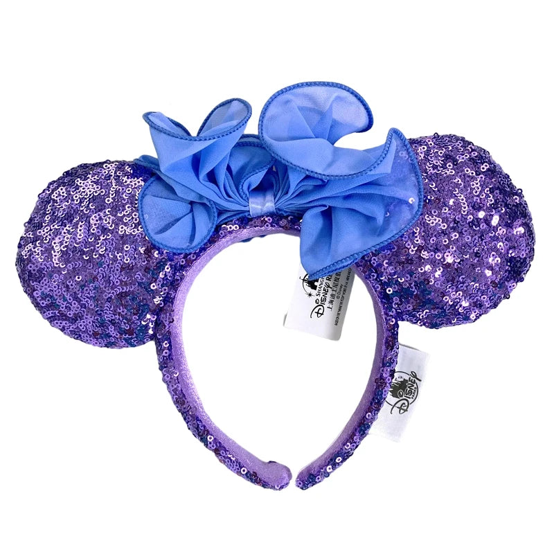 2025 Disney Mickey Mouse Ear Headband Amusement Park Hair Hoop Fish scale sequin mesh Party Headwear Girl Toy Birthday