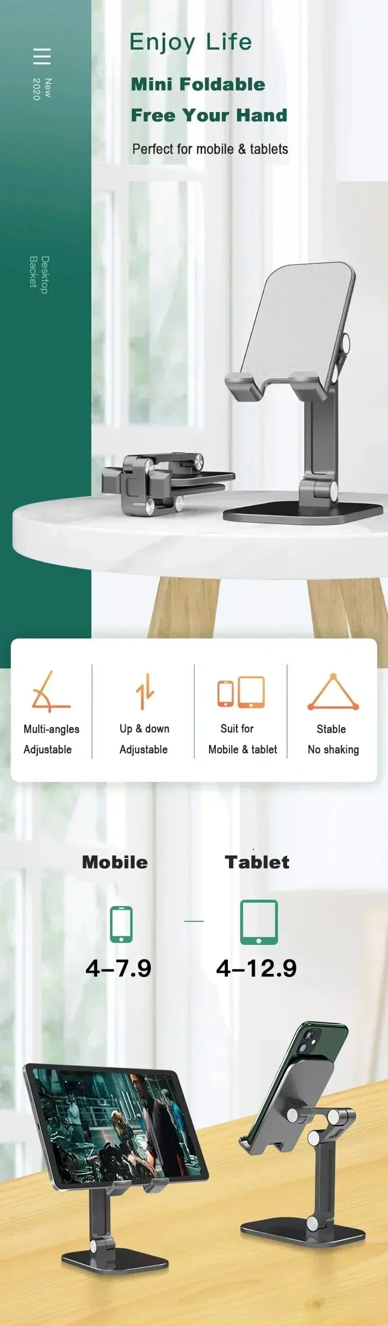 Adjustable Desktop Mobile Phone Holder Stand Foldable Desktop Tablet Bracket For iPhone iPad Samsung Galaxy Tab Xiaomi Pad Mount