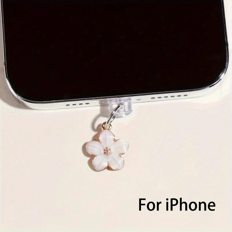 1pcs Simple Flowers Phone Dust plug Accessories Decoration Hanging Pendant for iPhone for Samsung Type-C Charging Port