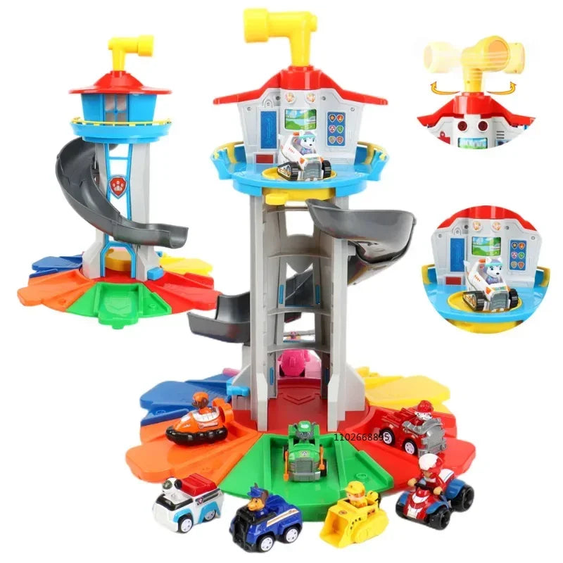 Paw Patrol Toy Set Lookout Vehicle Cute Cartoon Anime Figures Patrol Canine Chase Skye Rebound Bicycle Kids Birthday Gifts