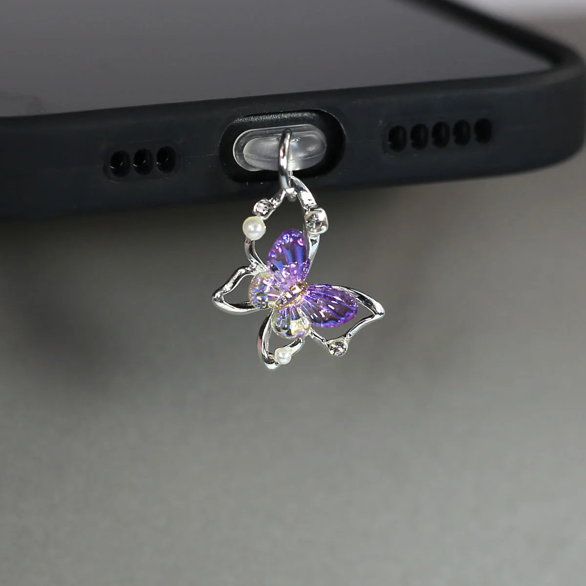 Mobile Phone Dust Plug Pendant New Butterfly With Artificial Pearls And Diamonds Accessory Decoration For IPhone Type-c Port