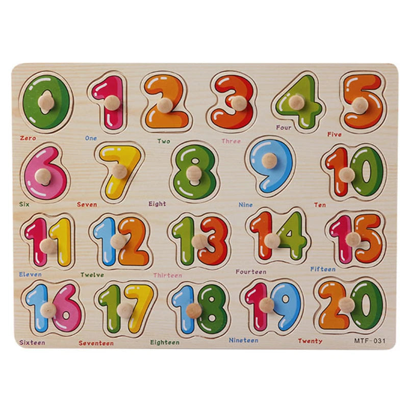 Baby Wooden Puzzles Montessori Toys 1 2 3 Years Toddler Toys Hand Grab Board Alphabet Number Cognition Learning Educational Toys