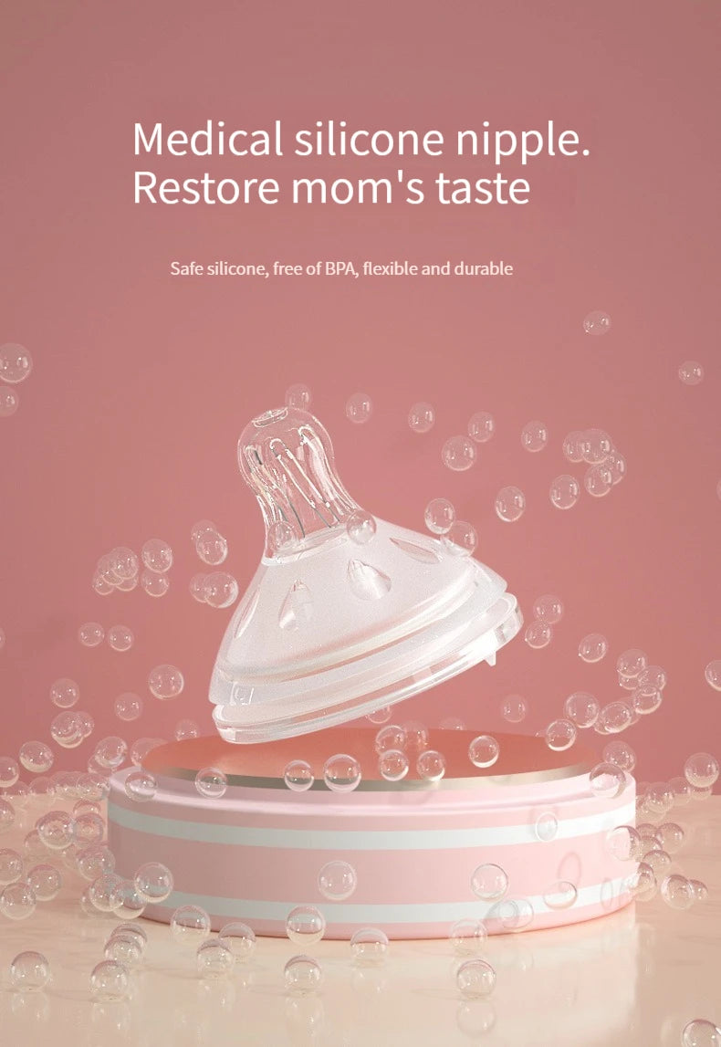 Glass Baby Bottle with Straw Wide Mouth Glass Silicone Handle Shatter Resistant and Autoclavable BPA Free