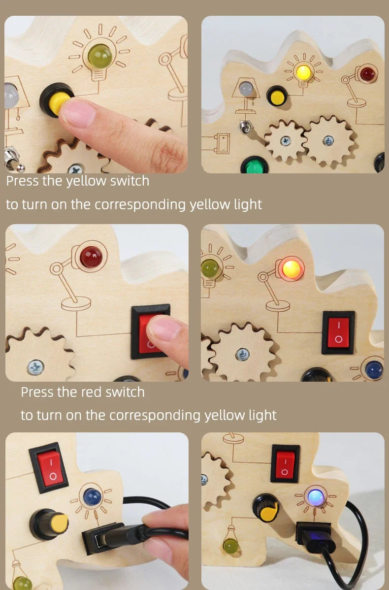 Factory Baby Products Hot Selling 2023 Wooden LED Light Switch Busy Board Games Montessori Educational Sensory Toys For Kids