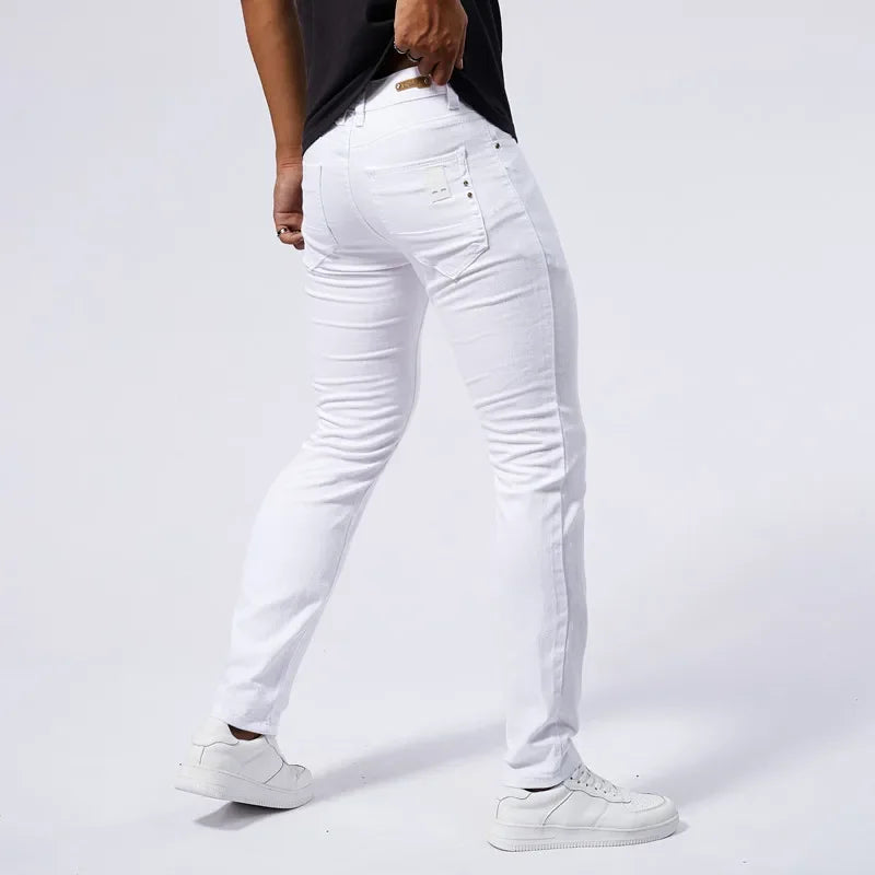 Men's White Casual Jeans New Denim Pants Comfortable Fashion Stretch Slim Fit Straight Trousers Male Clothing Streetwear