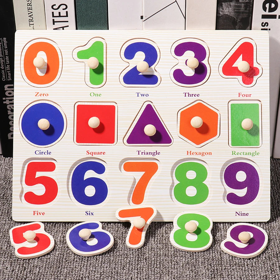 Montessori Wooden Hand Grab Boards Tangram Jigsaw Baby Educational Cartoon Vehicle Animals Fruits 3D Puzzles Early Education