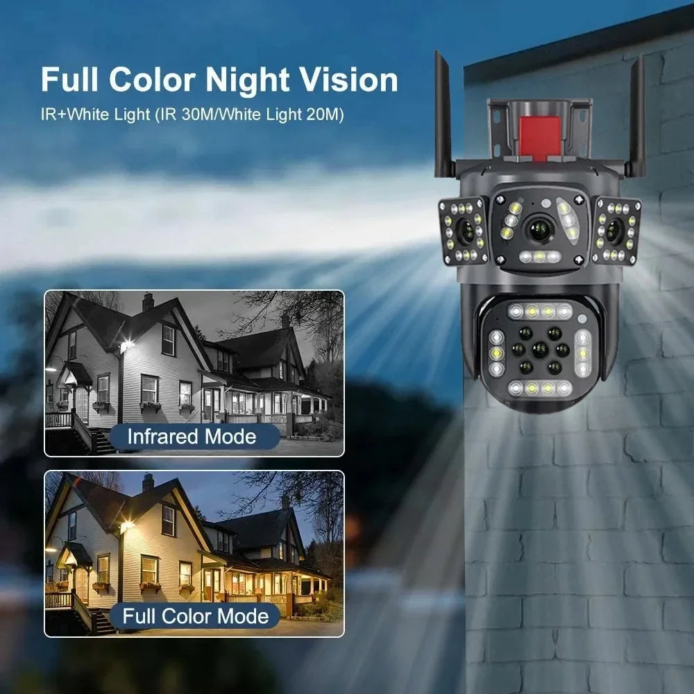 6K 12MP WiFi Surveillance Camera Outdoor Three Lens Three Screen Protection Motion Detection PTZ IP Security Survalance Camera